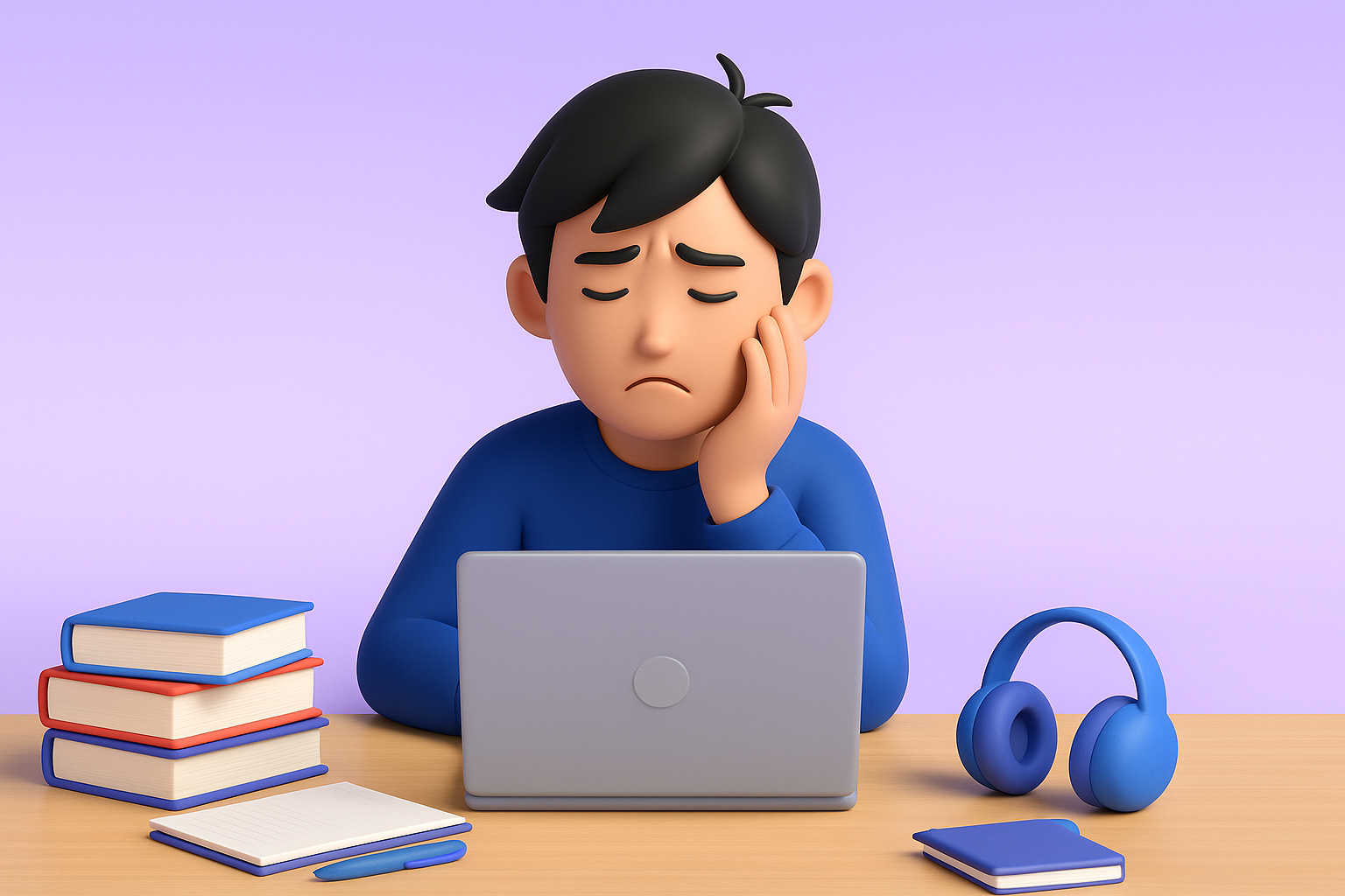 英語力に伸び悩んでいる男子大学生